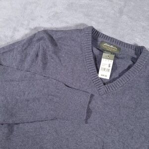 Eddie Bauer Sweater Mens Small Grey Cotton Cashmere Knit Soft V Neck NWT 2009